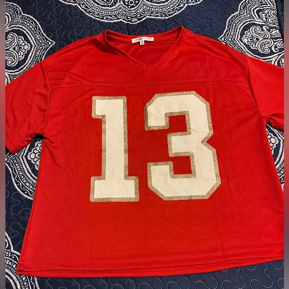 Tops - Love & Lazy days medium red women’s top with 13 on it.